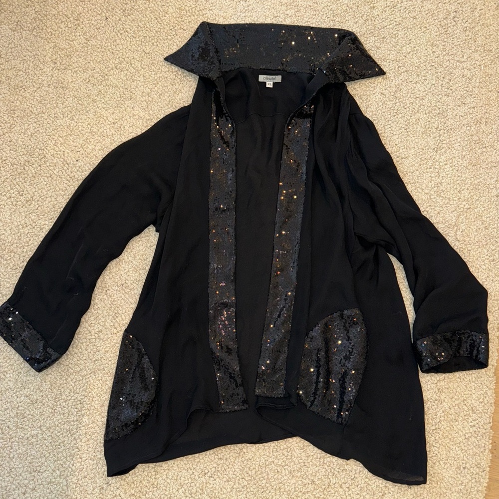 Vintage Jane Suttell black and sequin long sleeve shirt size XL